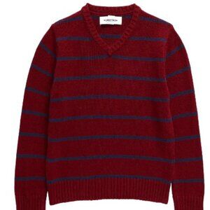 NWT Kids Sweater, Nordstrom's Navy and Maroon Stripe V-Neck, Preppy, Boys Size 8